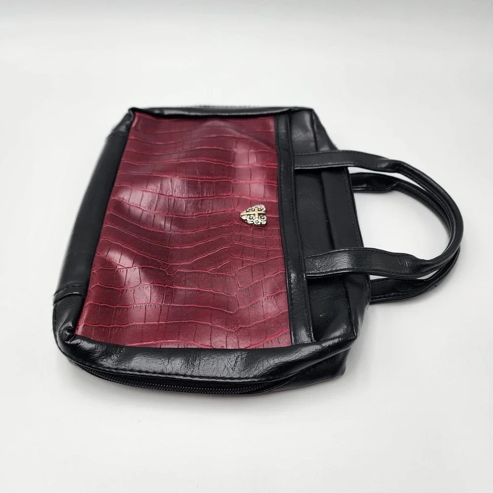 Greg Gift Red and Black Bible Case Purse Zip Pebbled‎ Handbag Large Faux Leather